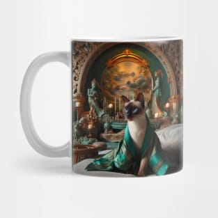 Siamese Cat in Green Silk Robe Mug